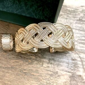 All 925 sterling over 1” thick woven textured bracelet with woven ring sz 5.5